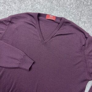 Marks & Spencer Sweater Mens Large Purple Italian Merino Wool Knit V Neck Jumper
